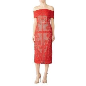 STYLESTALKER Red Lace Sheath Stella Midi Dress SMALL